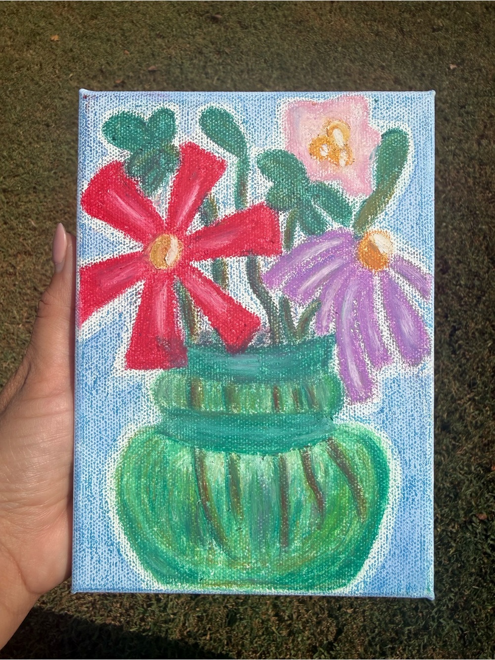 Original Oil Pastel and Water Color Abstract Floral Canvas 5x7